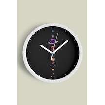 Gezegenler Modern Tasarım Duvar Saati - 25cm - Önü Camlı Beyaz Kasa - Sessiz Mekanizma-jh0274 Beyaz