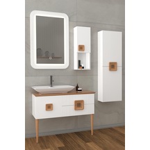 Zürih 100 Cm Beyaz Lavabolu Banyo Dolabı - Beyaz Kayın (Boy Dolap Dahil)