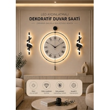 Siyah - Royal Kadran Exclusive - 3 Pil Ile Gelir Led Kristal - Modern Metal Duvar Saati