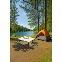 Exent 45x60 Cm Kamp Sehpası + 4 Adet Lacivert Tabure Piknik, Bahçe Sehpası Katlanır Sehpa-b-4l Çok Renkli