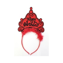 Parti Happy Birthday Yazılı Neon Kırmızı Renk Doğum Günü Tacı 001