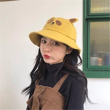 Sevimli Panda Kulaklı Bucket Şapka Sarı - Kadın
