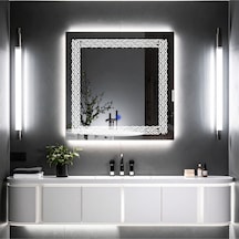 Dorein Beyaz Led'li Lazer Kumlamalı Lavabo & Banyo Aynası Dokunmatik Sensörlü 60 X 60