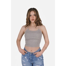 Simala Kadın Şeffaf Askılı Gri Kaşkorse Yazlık Şık Body Crop Gri