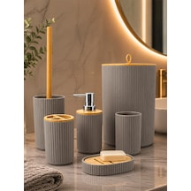 6 Lı Banyo Seti Sabunluk Diş Fırçalık Sıvı Sabunluk Çöp Kovası Tuvalet Fırçası Organizer Kahverengi