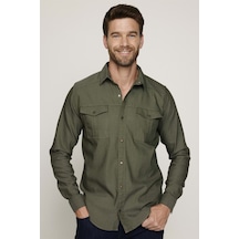 Tudors Slim Fit Yıkamalı Denım Düz Çift Cep Yeşil Gömlek-27702-yeşil Yeşil
