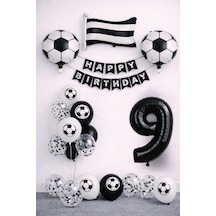 Siyah Beyaz Futbol Temalı 9 Yaş Doğum Günü Balon Seti Beyaz - Siyah