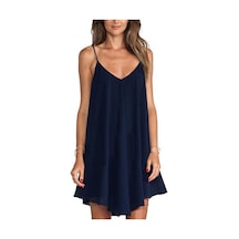 Lacivert Bayan Moda Kolsuz Kısa Şifon Mini Elbise Büyüleyici Akşam Parti Bayan Yaz Yeni Rahat Lacivert