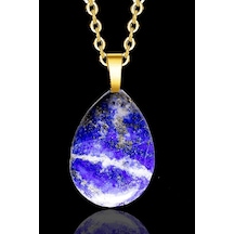Erilsa Sertifikalı 24k Altın Kaplama Damla Kesim Lapis Lazuli Taşı Kolye Çok Renkli