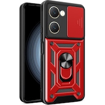 Vivo Y18 Kılıf Pars Lens Yüzüklü Silikon Kırmızı
