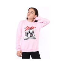 Toontoy Kız Çocuk Relax Fit Bisiklet Yaka Baskılı Sweatshirt - 2 İplik Açık Pembe
