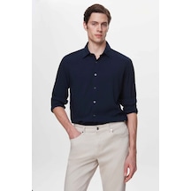 D's Damat Slim Fit Lacivert Gofre Easy Iron Gömlek 2ec02xt04282m Lacivert