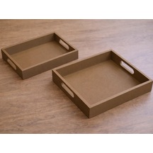 3d Baskı Kare Ve Dikdörtgen 2'li Servis Tepsisi Seti Kulplu Modern Sunum Tepsisi Kahverengi