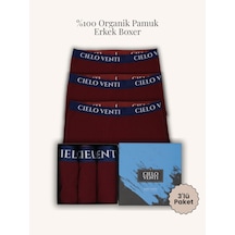 Cielo Venti Night Collection 3'lü Organik Pamuk Erkek Boxer Bordo