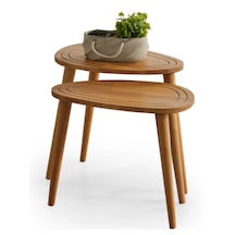 Favdecor Sweet Masif Doğal Ahşap Zigon Sehpa 2'li Set