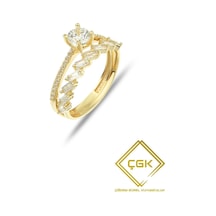 Çgk Çiğdem Gürel Kuyumculuk Işıltı Crown Bagetli 14 Ayar Altın Tektaş Yüzük Çift Sıra Tasarım Gold