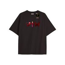 Flood Of Style Siyah Oversize T-shirt Mum Kalp Kelebek Özel Tasarım