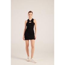 Holly Lolly Halter Yakalı Fitilli Mini Carlin Elbise Siyah