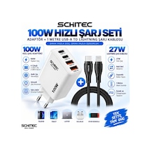Schitec 100w 4 Çıkışlu Süper Hızlı Şarj Başlığı Ve 60w Type-c To Lightning Hızlı Şarj Ve Data Kablosu Siyah