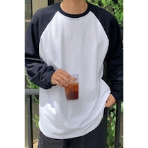Tarz Cool Erkek Reglan Kol Uzun Kollu Basic Tişört Süprem %100 Cotton Bisiklet Yaka Rahat Kalıp Lacivert