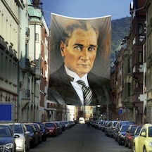 Sivil Mustafa Kemal Atatürk Portre Poster Dış Cephe Bayrağı - 4x6 Metre 1