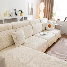 Örme Tembel Koltuk Kılıfı Ev Streç Koltuk Kaplama Kumaşı, Renk: Bej Etek Modeli Ekstra Büyük Üçlü Kişi Bej