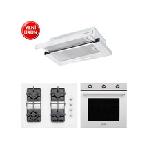 Eminçelik & AFM A41 FM7601 + 1240W Wok + 1320 Turbo + Soğutma Beyaz Ankastre Set