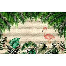 Flamingolar Ve Tropikal Yapraklar Duvar Kağıdı (397456837)