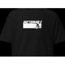 Wildstyle Unstoppable Durdurulamaz Bisiklet Motivasyon Baskılı Unisex Bisiklet Yaka Pamuklu Tişört Siyah