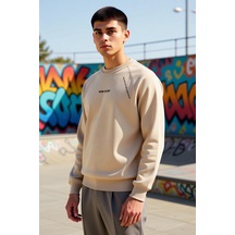 Benerly Erkek Bisiklet Yaka Reglan Kol Slogan Baskılı Regular Kalıp Sweat Vizon