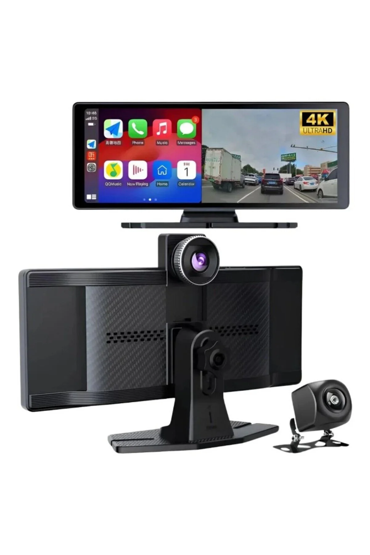 Kcr-1 Kablosuz Carplay & Android Auto Araç Kamerası Dokunmatik Ekran 4k Ön + 1080p Arka Kamera