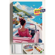 Sayılarla Boyama Seti Numaralı Tuval Fırça Boya Dahil Kasnaklı Set 50x70 Cm - Pembe Kadın