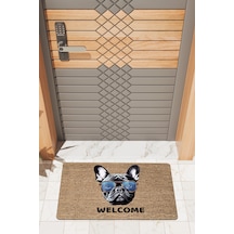 Rugmood Modern Dijtal Baskı Kahverengi Gözlüklü Bulldog Kapı Önü Paspası