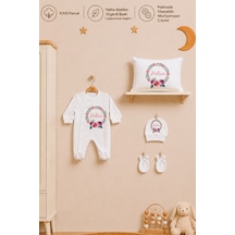 Pia Baby İsme Özel Kız Bebek Tulum %100 Pamuk Organik Baskılı İsimli Bebek Tulumu 35x45 Cm Yastık Kılıfı Bebek Seti 2063ytyx Krem