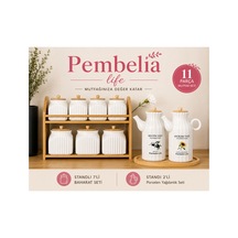 Bambu Standlı 2 Li Porselen Yağdanlık Ve 7 Li Standlı Baharatlık Seti Baharatlık Takımı Beyaz Beyaz