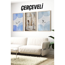 Hat Sanatı Ve Doğu Esintili 3 Lü Mdf Çerçeveli Tablo Crv1219 23 X 32