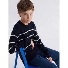 Lc Waikiki Lcw Kids Bisiklet Yaka Çizgili Erkek Çocuk Triko Kazak Navy Strıped