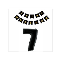 7 Yaş Siyah Folyo Balon+ Siyah Gold Banner