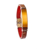 Kahverengi Deri Üzerine Sade Şık Erkek Çelik Bileklik