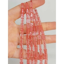Bileklik Boy Gül Kuvars Taşı Silindir Kesim 5.5x7.5mm Yarım Dizi 49312 18cm Uzunluğundadır Çok Renkli