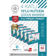 Saytekmed 4 Katlı FF22/N95, Mavi-Baykuş Desenli Erkek Çocuk Maskesi (5 Kutu/50 Adet)