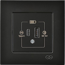 Günsan Eqona Metalik Siyah 2 Çıkışlı USB Şarj Prizi Type C + Type A 20W