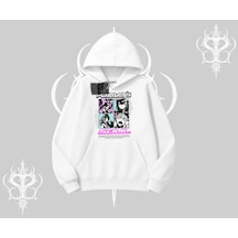 Kapşonlu Sweatshirt Fearless Soul Anime Kolaj Baskılı Beyaz