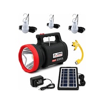 Gold Silver Gs-540 Solar Aydınlatma Seti - 20w Güneş Enerjili Şarjlı Fener, Bluetooth, Radyo, Mp3 + 3 Ampul Siyah