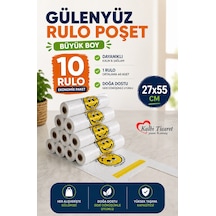 Baskılı Rulo Poşet Büyük Boy 10'lu Gülenyüz Hışır Atlet Poşet Market Manav Poşeti Çöp Poşeti