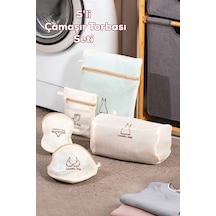 Porsima 3131 5 Parça Çamaşır Yıkama Filesi Fermuarlı Bölmeli Yıkama Filesi Renkli