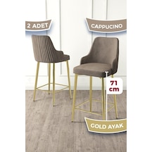 Canisa Enox Serisi 2 Adet Cappucino Mutfak Bar Sandalyesi Babyface Kumaş Gold Kaplama Metal Ayak Sandalyeler Cappucino Ayaklar Gold