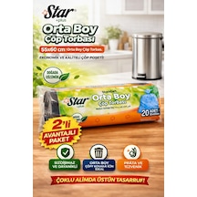 Star Plus Orta Boy Çöp Torbası 20'li 2 Paket 55x60 Cm Dayanıklı Sızdırmaz Orta Boy Çöp Poşeti