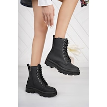 Nesilshoes Nesil Shoes Neyna 1328 Siyah Zümrüt Bağcıklı Kadın Bot Siyah - Zümrüt Yeşili