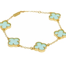 Kadın Turkuaz Renk Yonca Model Çelik Bileklik Gold